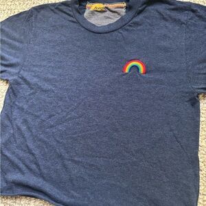Cropped Aviator Nation Blue Short Sleeve Tee with Rainbow Embroidery Design